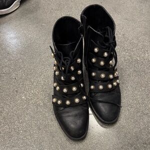 Zara Black Lace-Up Boots with Pearl Accents